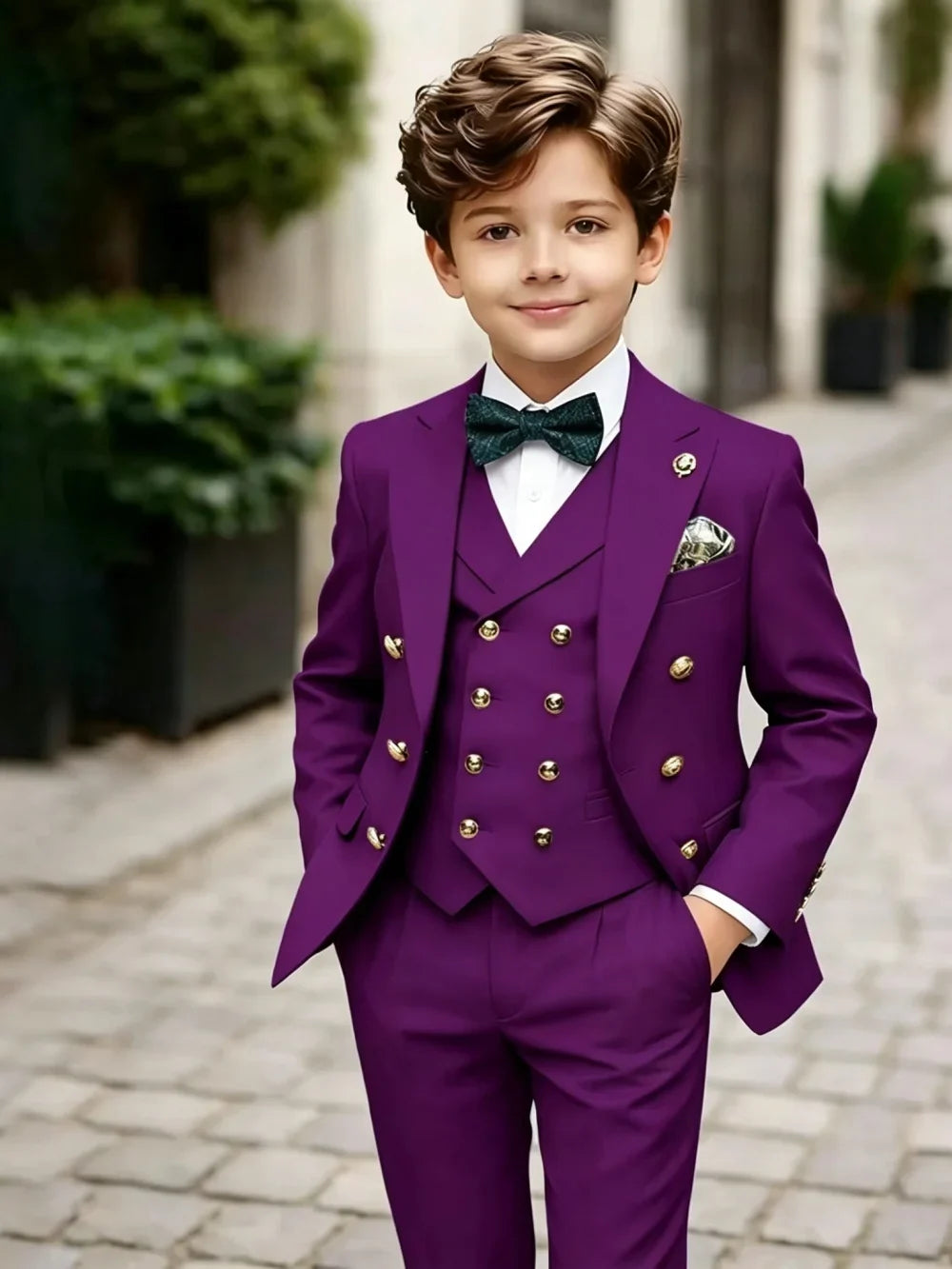 3 Pieces Boys Homecoming Suit Set 3 Pieces Banquet Party Wear Classic Peak Lapel Kids Slim Fit Tuxedo Wedding Ring Bearer Outfit