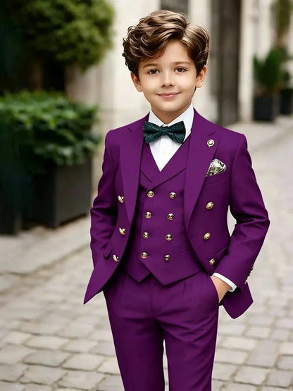 3 Pieces Boys Homecoming Suit Set 3 Pieces Banquet Party Wear Classic Peak Lapel Kids Slim Fit Tuxedo Wedding Ring Bearer Outfit