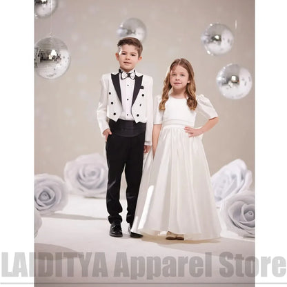 Fashion Boys Suit 2 Piece Peak Lapel Jacket Pants Kids Formal Outfit Ring Bearer Wedding Birthday Party Piano Show Tailcoat