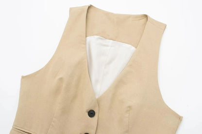 Fashion Women's Vest Linen Sleeveless Suit Vest Coat for Women Autumn Korean Female Black White Suit Vest Top