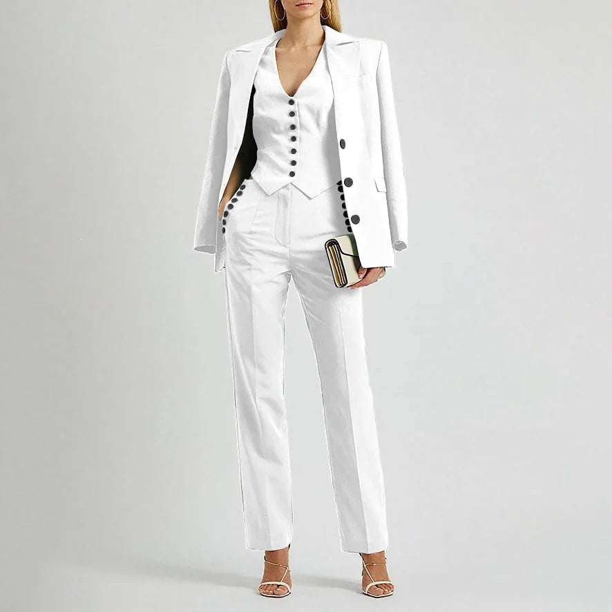 Slate Green Women's Suit Customized Elegant Single-breasted Peaked Lapel Three Pieces (Jacket+Pants+Vest) Office Lady Set