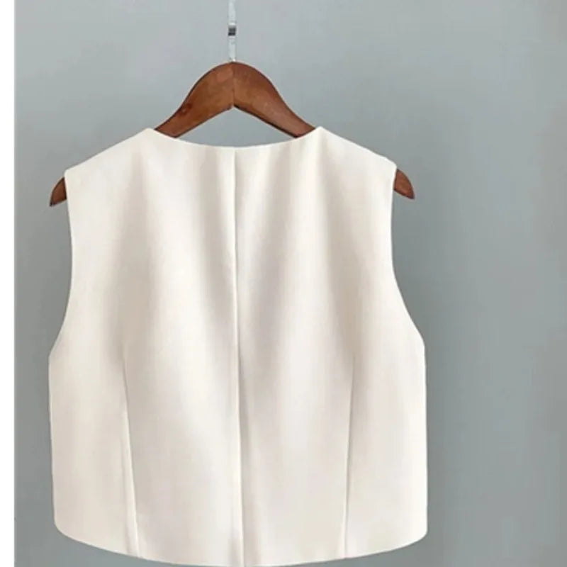 Xiaoxiangfeng Women's Vest Spring Summer New Short Suit Vest Fashion V-Neck Sleeveless Jacket Female Short Blazer Vest Waistcoat