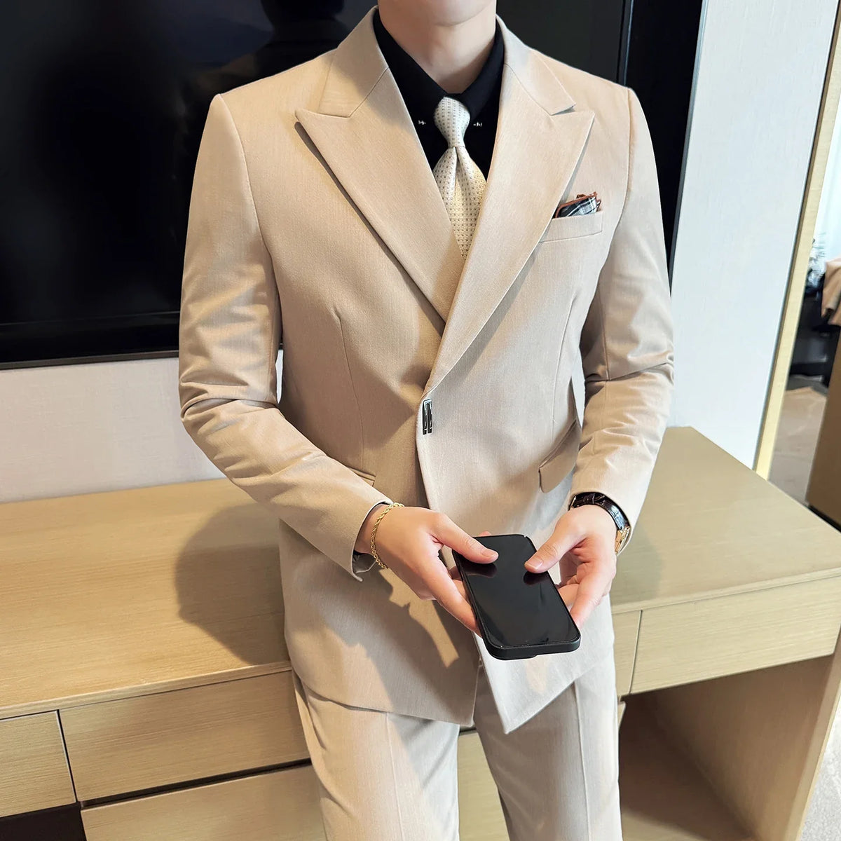 Men's 3-Piece Slim Fit Suit Set – Jacket, Vest & Pants for Wedding, Prom & Business