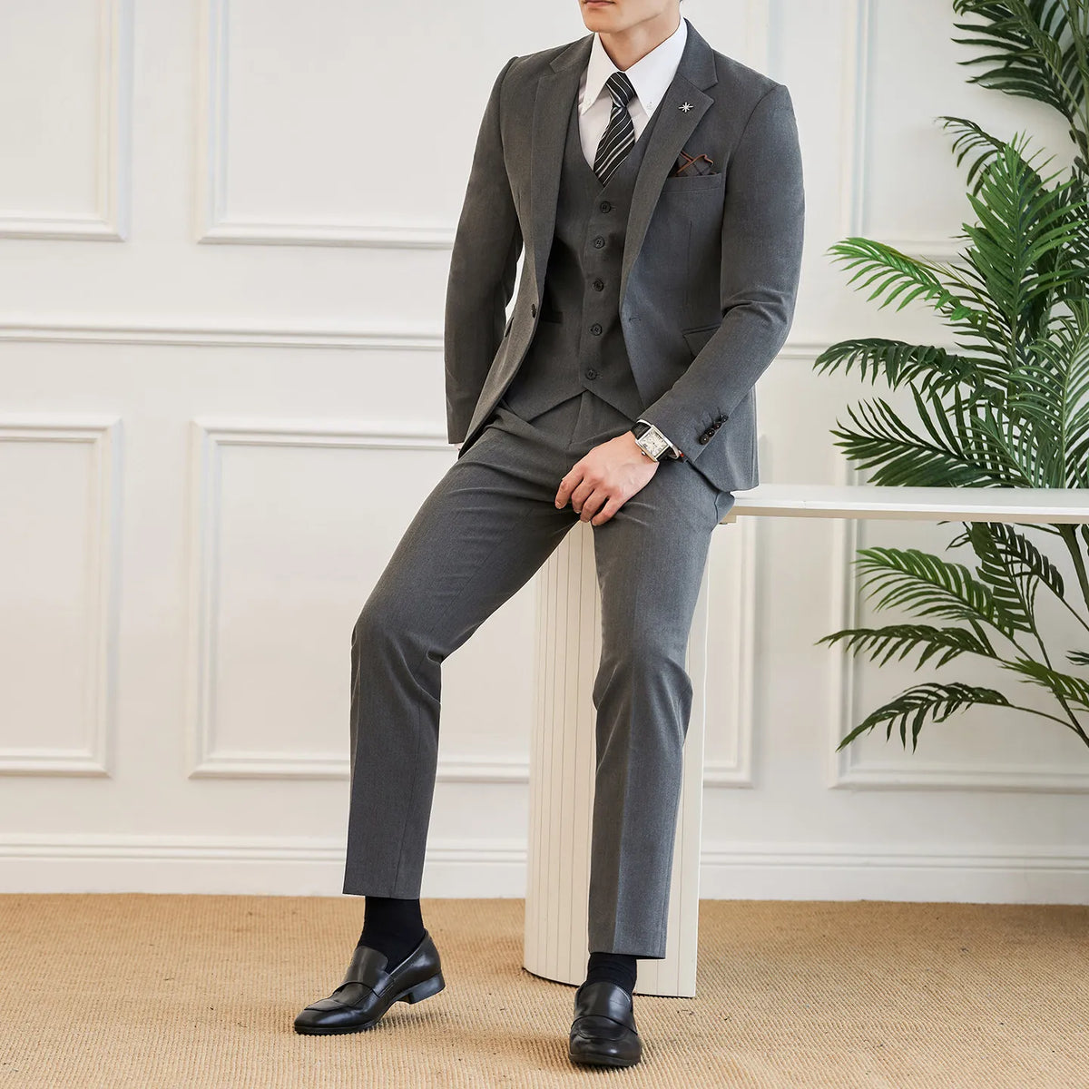 High Quality Elegant Single-Breasted Men Suit Fashion ltalian Style Slim High-end Business Groom Wedding Party Tuxedo 3/2 Pieces