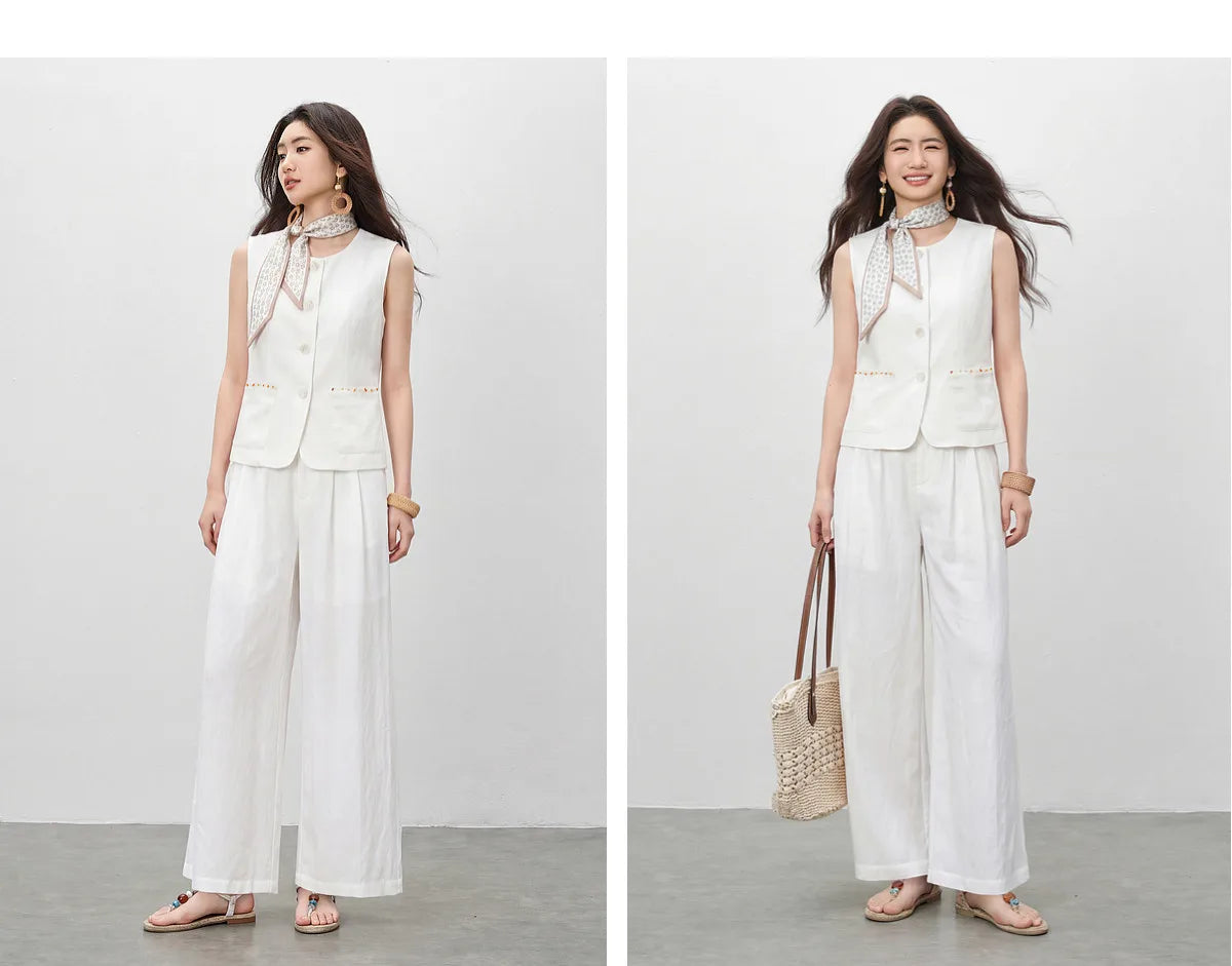 Women's White Vest Blazer 2026 Summer Round Neck Slim Thin Simple Versatile Top Ladies Commute Outfit Q62JA7390