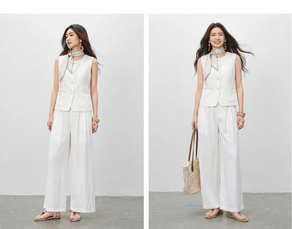 Women's White Vest Blazer 2026 Summer Round Neck Slim Thin Simple Versatile Top Ladies Commute Outfit Q62JA7390