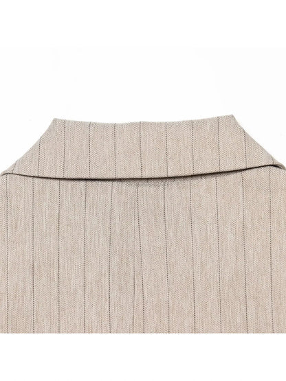 Women Khaki Striped Blazer Jacket Y2k 2000s Vintage Suit Coat Long Sleeve Single Breasted Oversize Outerwear Spring Autumn 2025