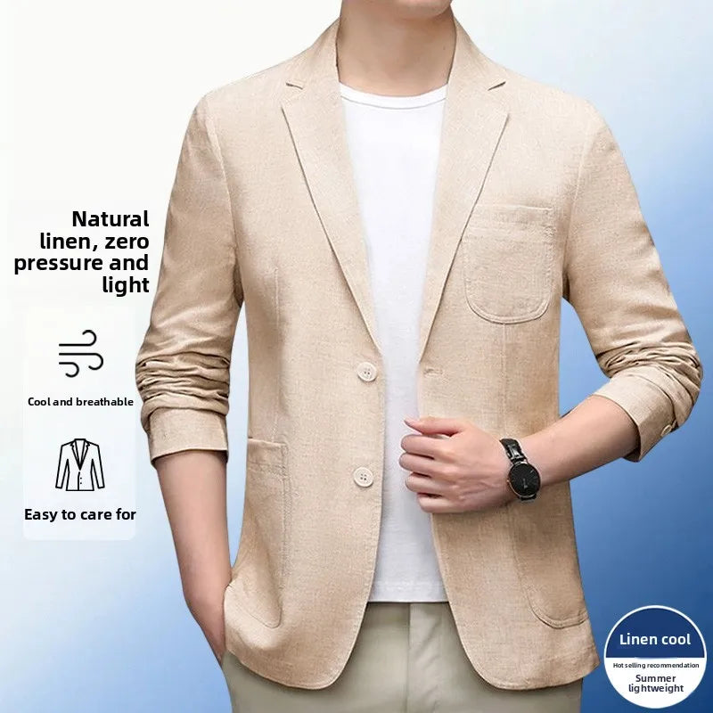 Solid-color Linen Blazer - Men's Fashionable, Business-appropriate, Versatile, Comfortable, Lightweight and Breathable Blazer