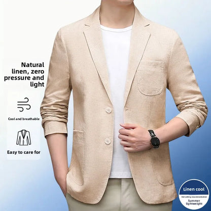 Solid-color Linen Blazer - Men's Fashionable, Business-appropriate, Versatile, Comfortable, Lightweight and Breathable Blazer
