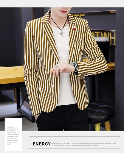 Men's Slim Fit Striped Casual Suit Jacket Korean Fashion Four Seasons New Boutique Handsome Small Suit