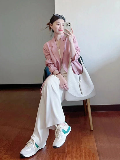 Cotton Linen Suit Jaet Women's Summer New Korean Design Casual Loose Long Sve Top Commute Sle Thin Single Button