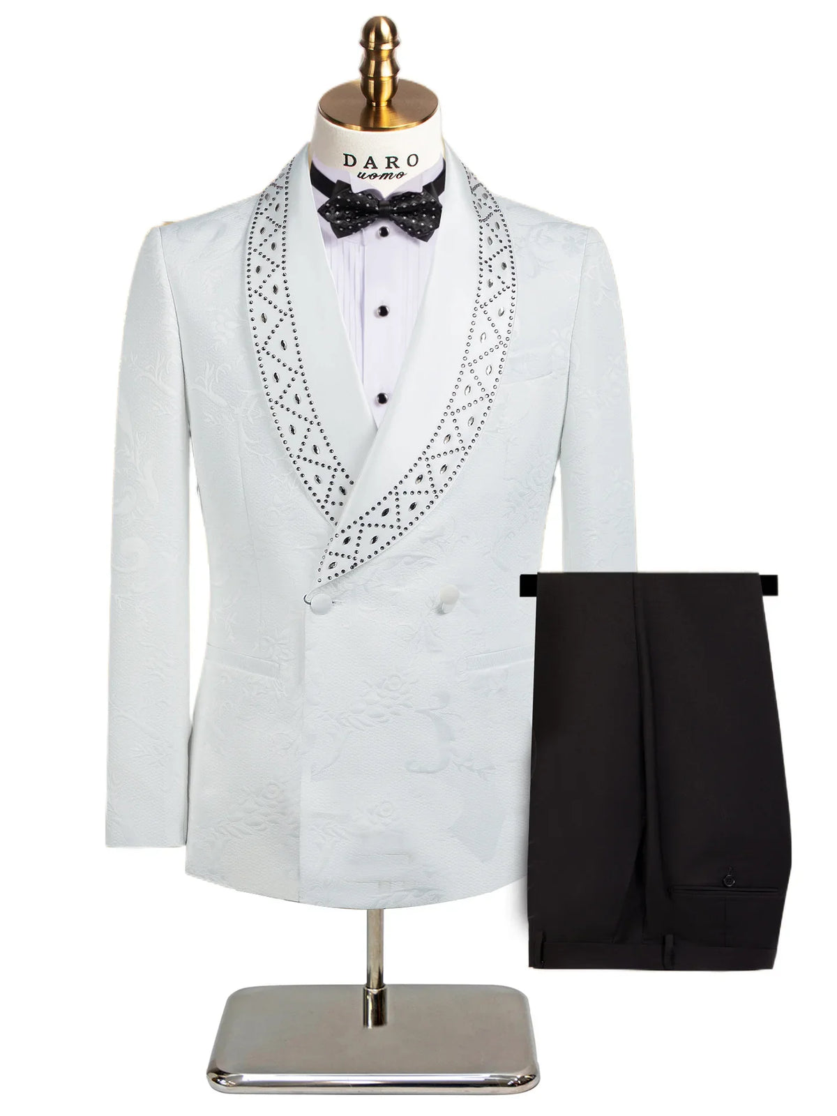 Men's Suit Jacquard Fabric Embroidery One Button 2 Pieces Blazer Pants Buckle Work Wool Wear Side Fork Wedding Prom Customized
