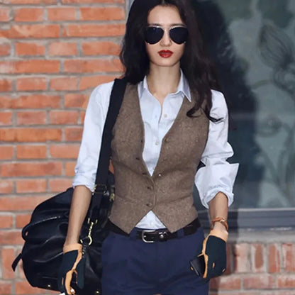 Korean Ladies Fashion Solid Color Vest Coat Summer Women V-neck Suit Sleeveless Outwear Spring Female Cardigan Waistcoat Jacket