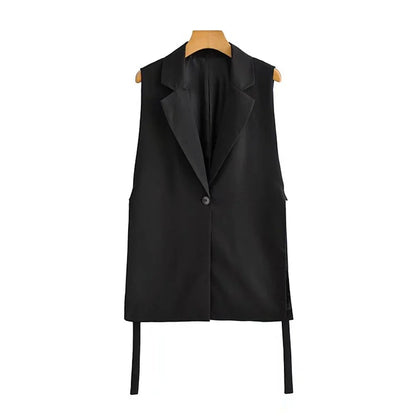 Women Fashion With Taps Side Vents Waistcoat Vintage Sleeveless Front Button Female Outerwear Chic Vest Tops