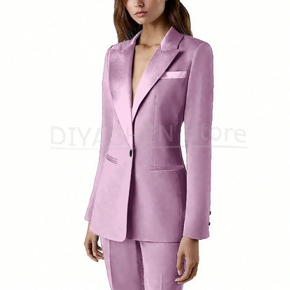 Pants Sets 2 Piece Fashion Satin Peak Lapel Single Button Solid Color Outfits Chic Casual Slim Daily Office Women's Suit