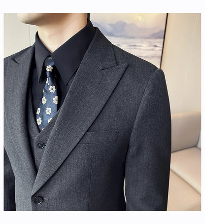 (Jacket + Vest + Pant) Men's Formal Slim Fit Business Work Wedding Stage Tuxedo Fashion Best Men Social Dress Suit 3 Pieces Set
