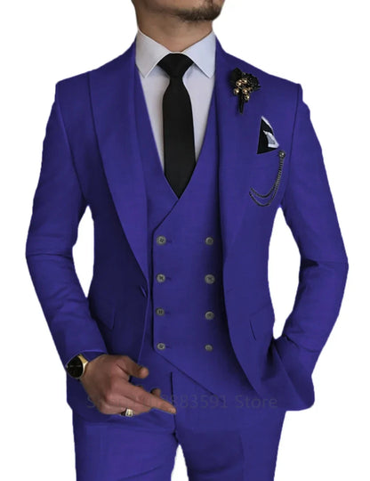 Men's 3 Piece Blazer+Vest+Pant Wedding Dress Suits Slim Fit Lapel Tuxedos Party Leisure Formal Male Suit For Groomsman Suits