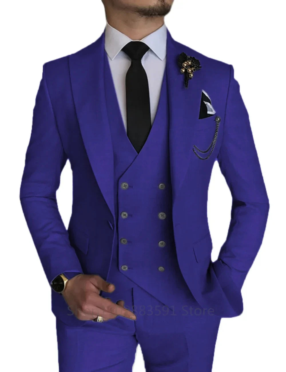 3 Piece Men's Wedding Dress Suits Slim Fit Lapel Tuxedos Party Leisure Formal Male Suit For Groomsman Suit (Blazer+Vest+Pants)