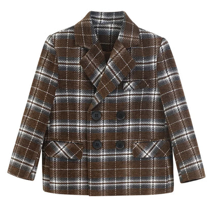 Birthday Formal Photography Outfit Flower Boys Brown Plaid Wedding Dress Kids Children's Piano Host Performance Costume