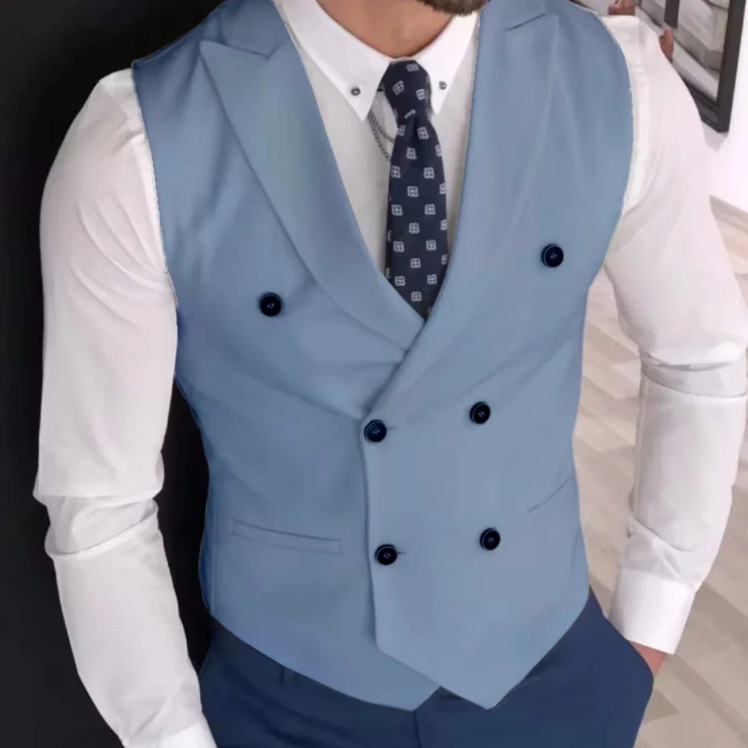 Men's Double Breasted Vest with Lapel – Solid Formal Waistcoat for Weddings & Business