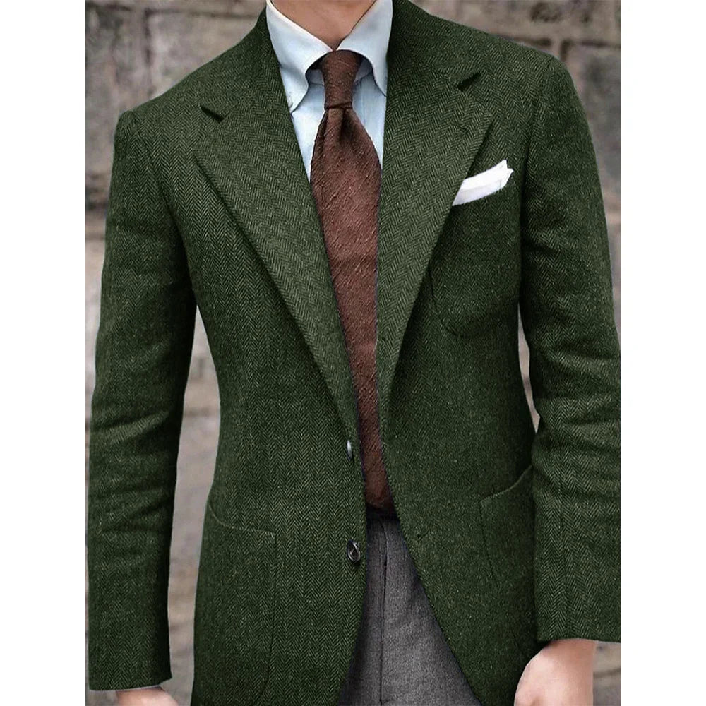 Men's Herringbone Suit Jacket Single-Breasted Slim Fit Casual Fashion Comfortable Elegant Blazer for Party Business Formal Wear