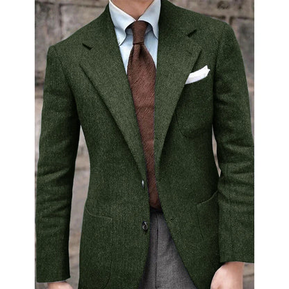 Men's Herringbone Suit Jacket Single-Breasted Slim Fit Casual Fashion Comfortable Elegant Blazer for Party Business Formal Wear