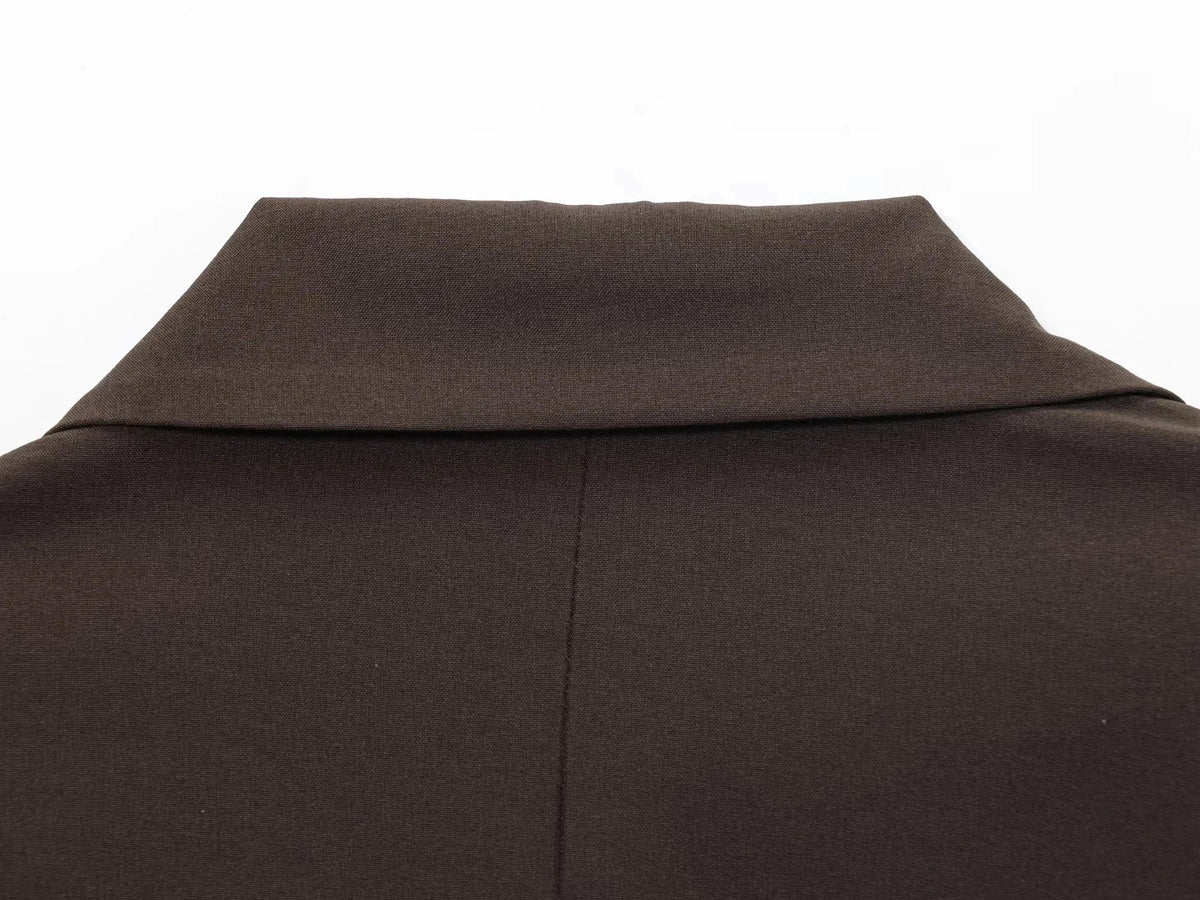 Elegant Commute Double Breasted Blazer Women Trendy Vintage Brown Blazer with Shoulder Pads 2026 Spring Chic Lady Blazer
