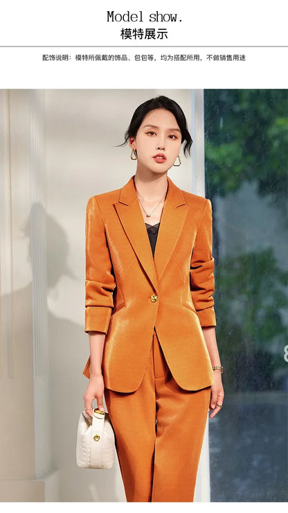 Office Ladies Formal Pant Suit 2 Piece Set Women Green Khaki Red Female Long Sleeve Business Work Wear Blazer Jacket And Trouser
