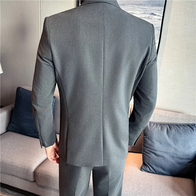 (Jacket + Pants) Fashion Double Breasted Design Slim Men's Suit Italian Style Luxury Wedding Social Party Tuxedo 2 Piece Sets