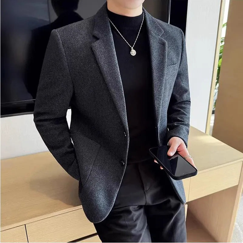 High Qualitys Thickened Wool Suit Jacket Autumn Winter New Luxury Solid Color Formal Men Business Slim Fit Social Party Tuxedo