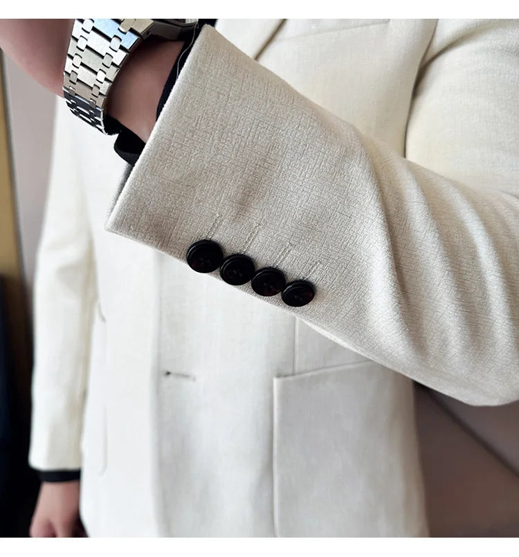 Vintage Suede Line Bronzing Striped Suit Coats 2025 Autumn New High Quality Men Slim Business Social Formal Suit Coats Tailcoat