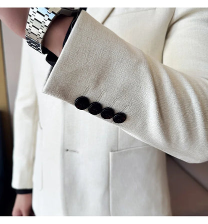 Vintage Suede Line Bronzing Striped Suit Coats 2025 Autumn New High Quality Men Slim Business Social Formal Suit Coats Tailcoat