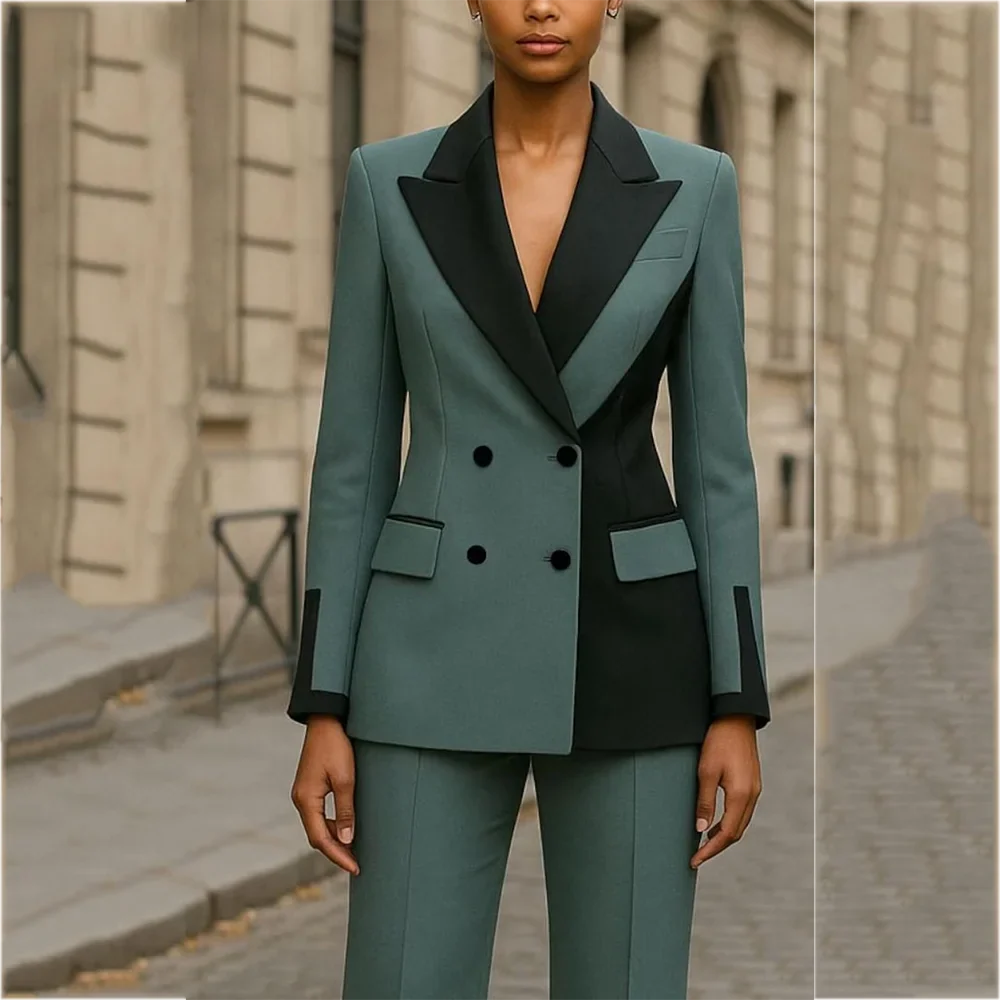 High Quality Women's Suit Latest Design Contrast Color Blazer Double Breasted Custom Made Two Piece Female Outfit Jacket Pants