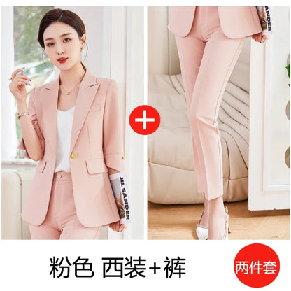 Fashionable professional women's mid-sleeved suit, high-quality two-piece pants + suit jacket, new spring 2026