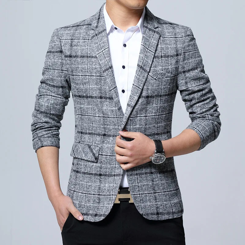 New Men's Blazers Spring Autumn Outerwear Classic British Plaid Suit Jacket Men Clothing Slim Business Casual Blazer Coat 5XL