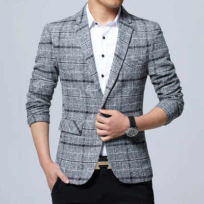 New Men's Blazers Spring Autumn Outerwear Classic British Plaid Suit Jacket Men Clothing Slim Business Casual Blazer Coat 5XL