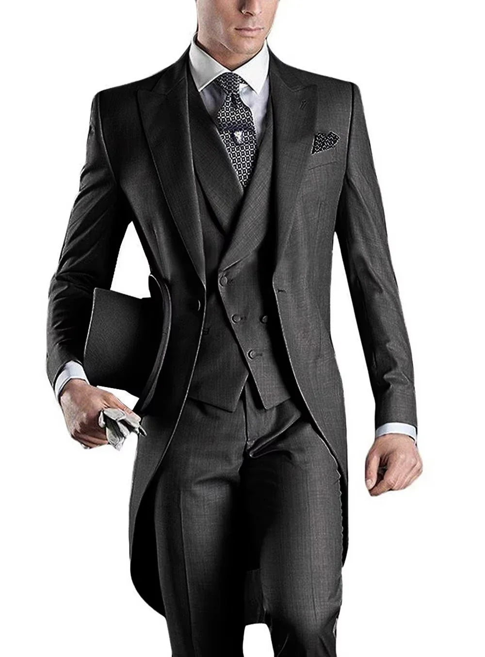 3 Pièces Blazer+Gilet+Pantalon Coupe Slim Style Britannique Revers Pointu Col V Smoking Mode Costumes de Mariage pour Hommes