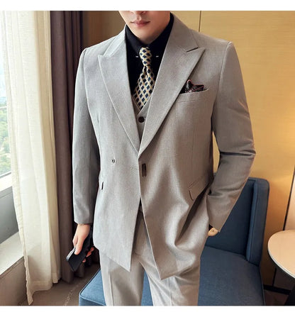 Men's 3-Piece Slim Fit Suit Set – Jacket, Vest & Pants for Wedding, Prom & Business