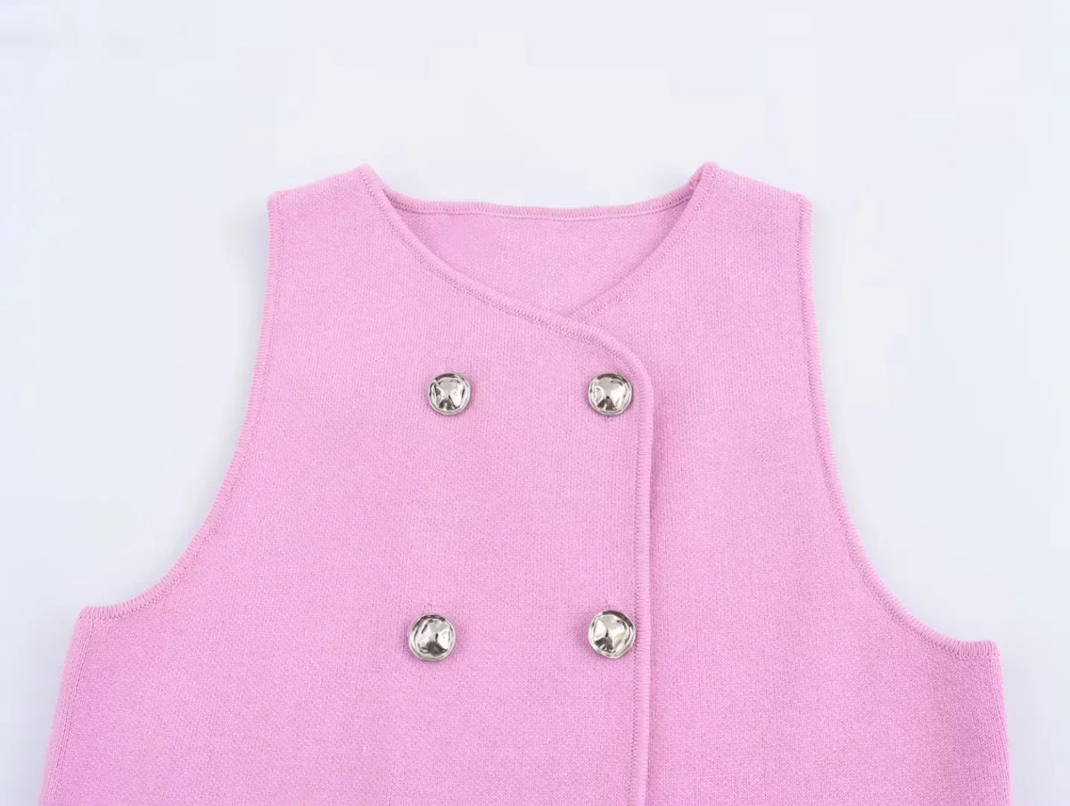 Sweater Lady Vests Sleeveless Pink Knitted Vest For Women Fall Round Neck Short Sweaters Vests Elegant Knit Vests Woman