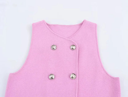 Sweater Lady Vests Sleeveless Pink Knitted Vest For Women Fall Round Neck Short Sweaters Vests Elegant Knit Vests Woman