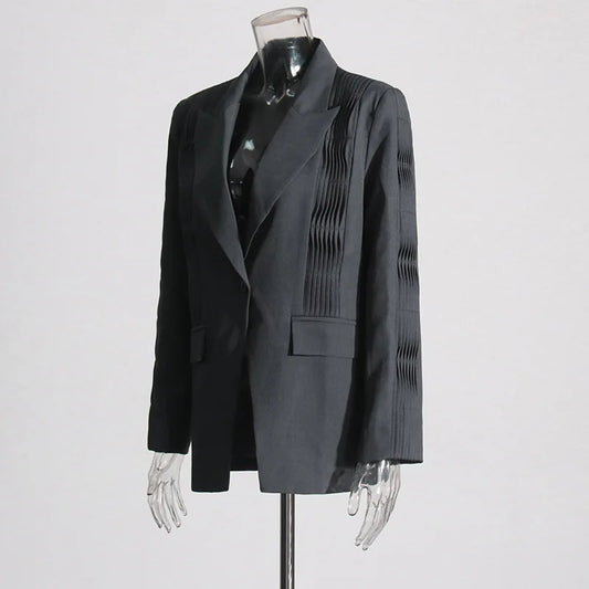Spring Autumn New Women Blazer Solid Color Single Button Pleated Minimalist Design Elegant Fashion Office Lady Coat HK16279