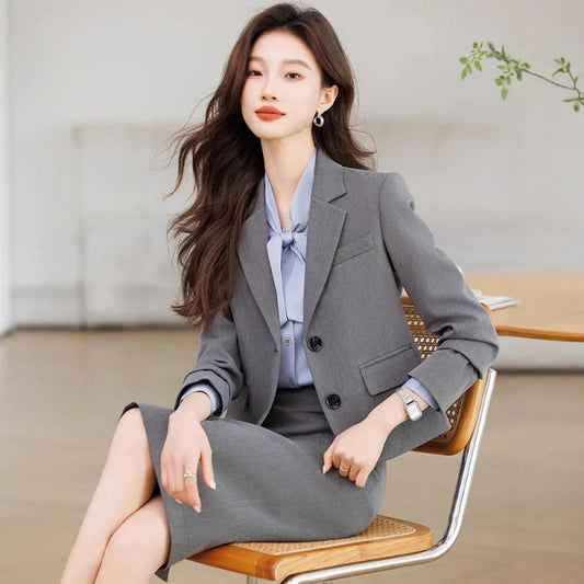 Professional Gray Suit Set for Women Autumn Season2025New High-End Interview Formal Dress Suit Workwear Blazer