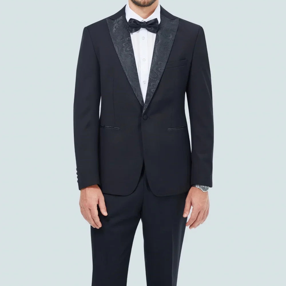 Handsome Men's Formal Black Suits Groom Wear Double Breasted Party Wedding Peaked Lapel Tuxedos(Jacket+Pants)
