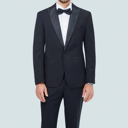 Handsome Men's Formal Black Suits Groom Wear Double Breasted Party Wedding Peaked Lapel Tuxedos(Jacket+Pants)