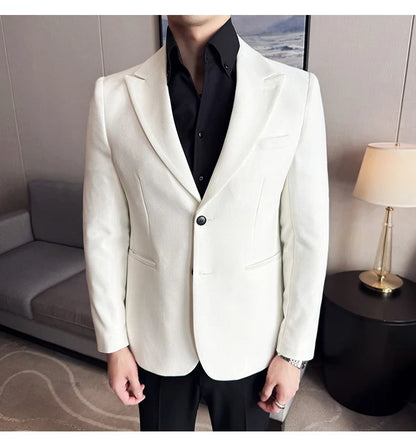 High-end Shiny Business Casual Suit Jacket Men British Style Slim Fit Office Work Men Blazers Wedding Groom Dress Coats 2025