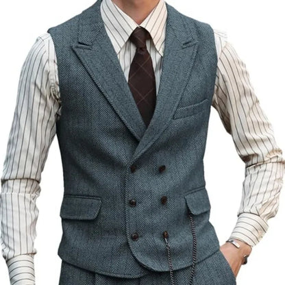 Men's Double Breasted Dress Vest Smart Casual Waistcoat for Business and Formal Occasions