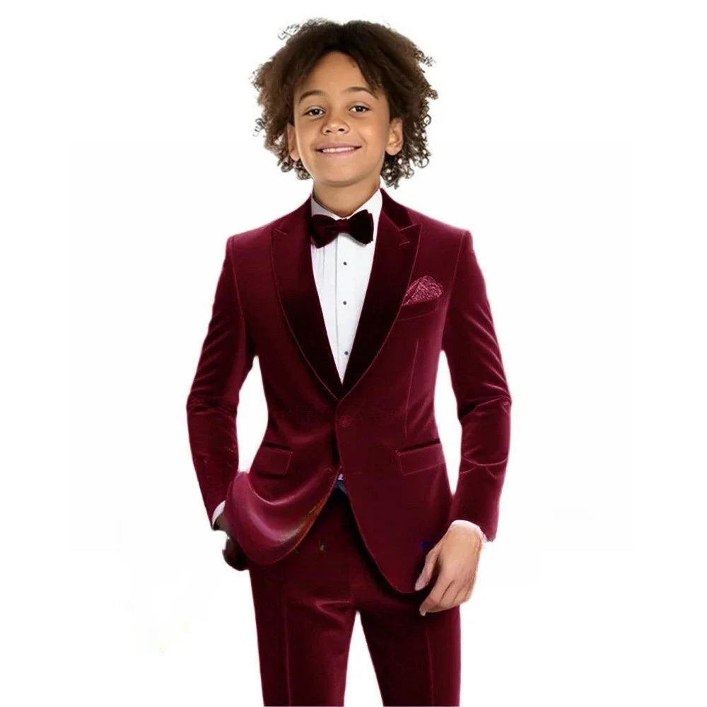 Multi-colors Boys Velvet Suit Set 2 Pieces Jacket Pants Autumn Kids Slim Fit Tuxedo For Photography Handsome Party Suits 2-20T