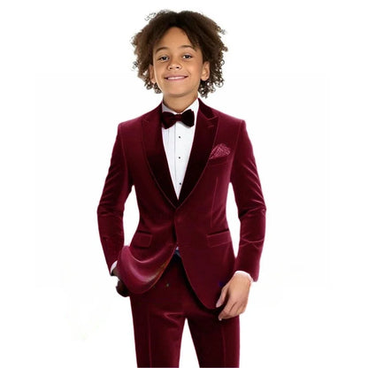 Multi-colors Boys Velvet Suit Set 2 Pieces Jacket Pants Autumn Kids Slim Fit Tuxedo For Photography Handsome Party Suits 2-20T
