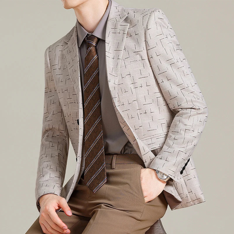 Autumn/Winter Korean Jacquard Casual Suit Jacket Men Slim Business Office Formal Suit Jackets Social Wedding Blazer Masculino