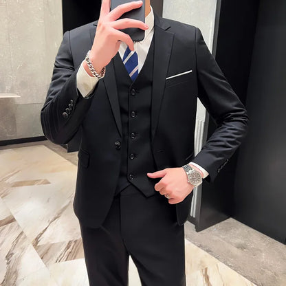 Men's Three-Piece Slim Fit Suit – England Style, Business Casual & Wedding, Navy/Black/Grey